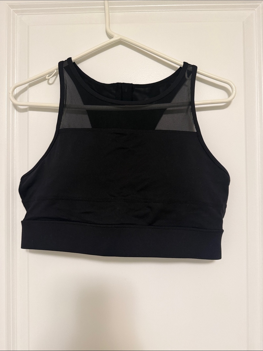 High-Neck Black Mesh-Panel Sports Bra